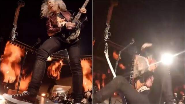Kirk Hammett caindo no palco