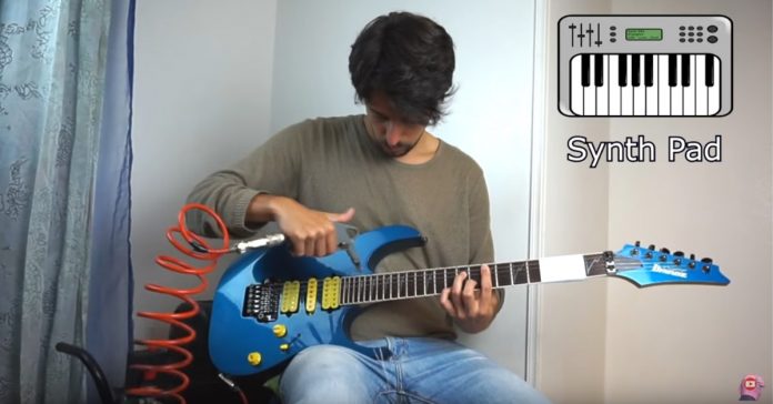 guitarra-ar-comprimido Homem tocando guitarra com ar comprimido