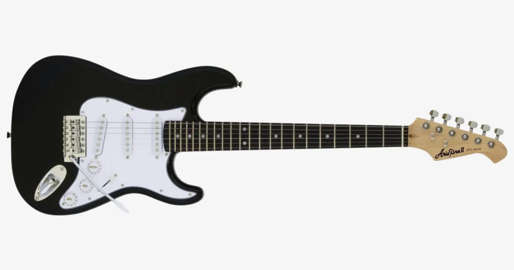 Guitarra Aria Pro II STG-Mini Black, uma das guitarras de entrada da Aria Pro II