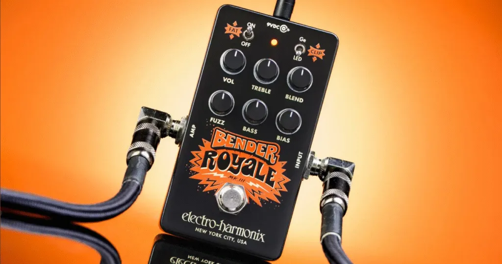 Electro-Harmonix ança pedal de fuzz com funções turbinadas.