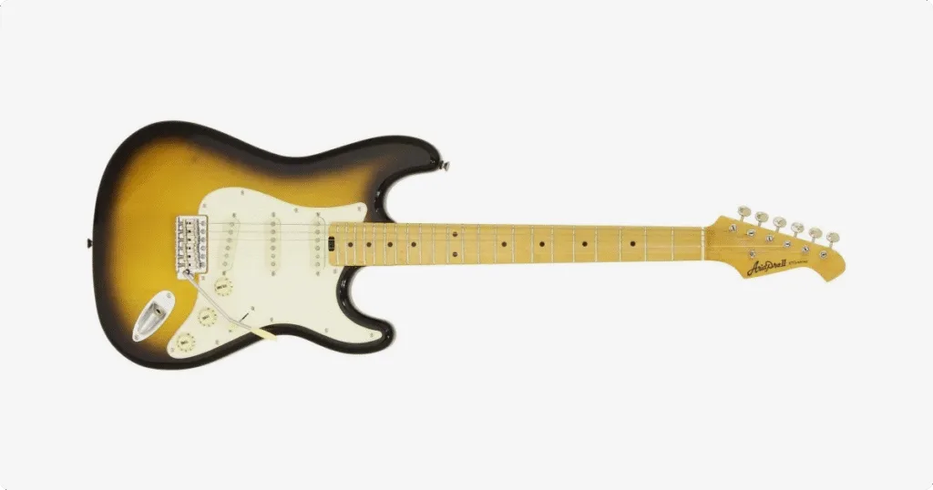 A Guitarra Aria Pro II STG-57 2 Tone Sunburst está em promoção