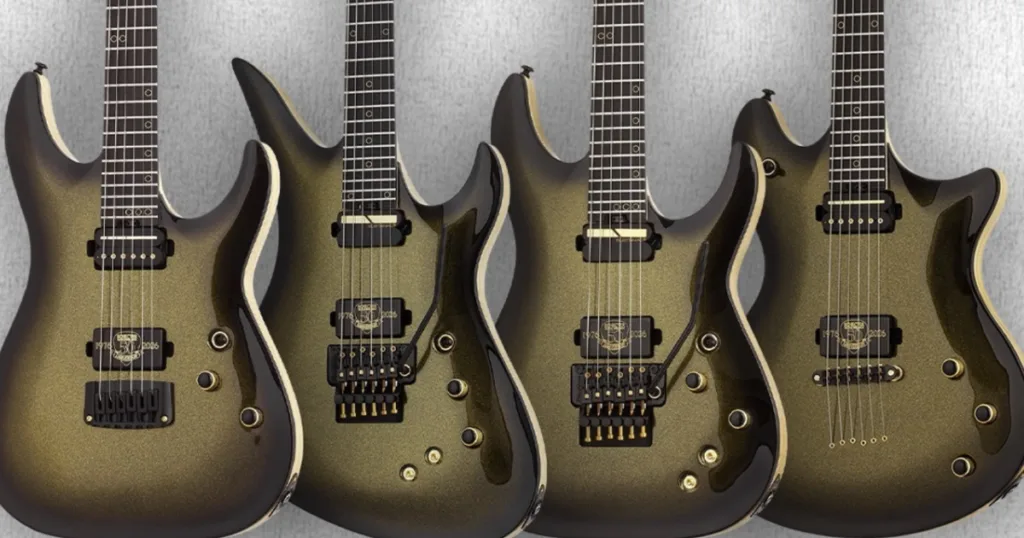Schecter lança coleção 50th Anniversary com quatro guitarras em acabamento Gold Burst Guitarras Schecter 50th Anniversary chegam com especificações avançadas e visual diferenciado em Gold Burst.