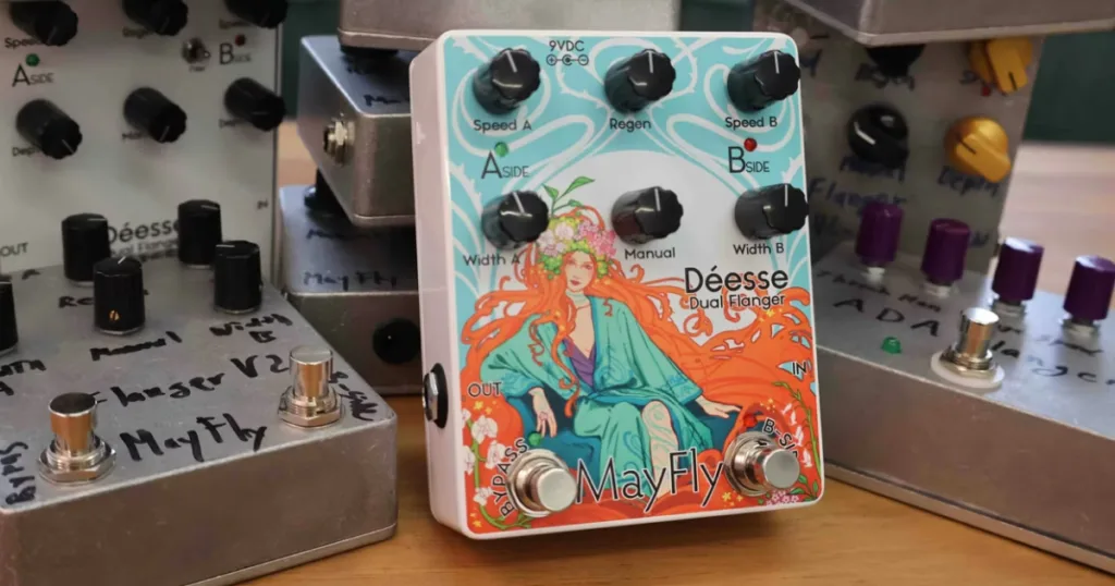 MayFly apresenta o pedal de flanger duplo Déesse com dois canais independentes MayFly revela o Déesse Dual Flanger, pedal boutique de modulação com dois canais e preço de US$ 215.
