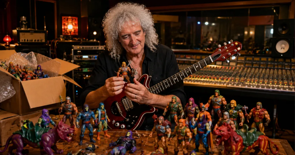 Brian May uniu rock e cultura pop ao participar da trilha de Masters of the Universe e surpreender a produção com sua coleção de He-Man.